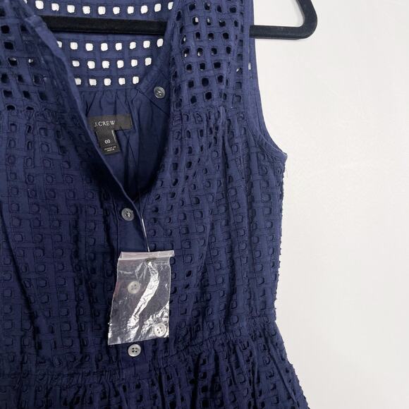 J Crew Size 00 Navy Blue All Over Eyelet Lace Knee Length Dress Sleeveless - Picture 8 of 11